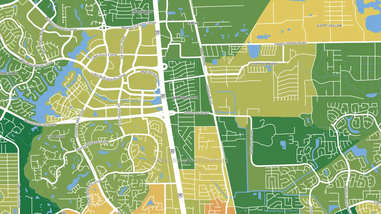 Oak Ridge North, TX block-group voter-turnout map
