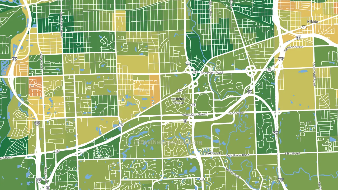 Oakbrook Terrace, IL block-group voter-turnout map