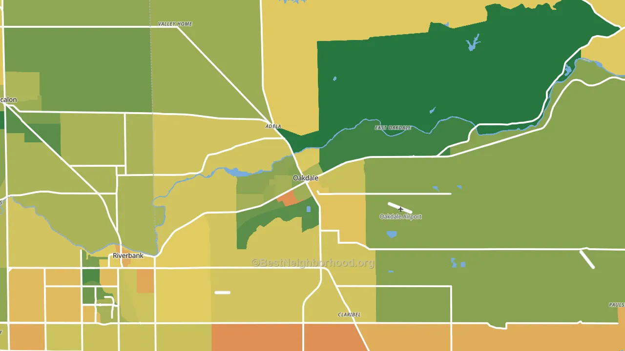 Oakdale, CA block-group voter-turnout map