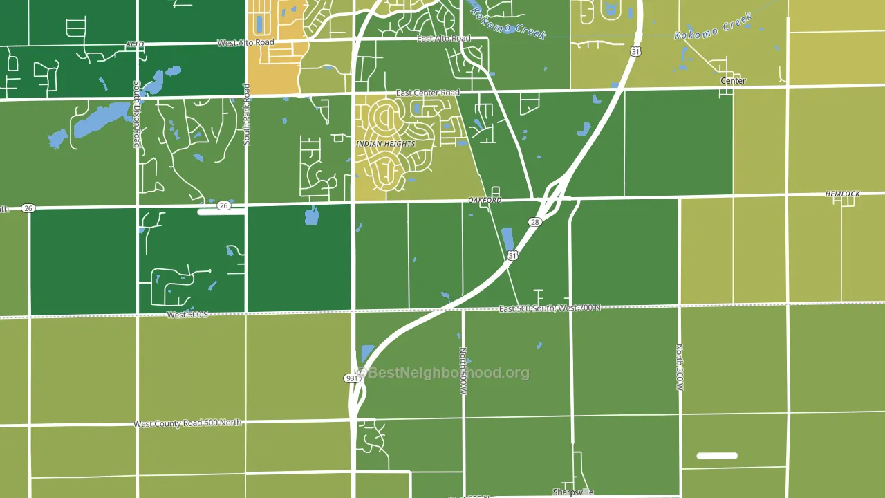 Oakford, IN block-group voter-turnout map