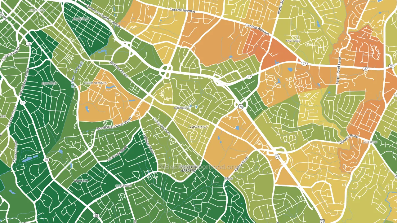 Oakhurst, Charlotte, NC block-group voter-turnout map
