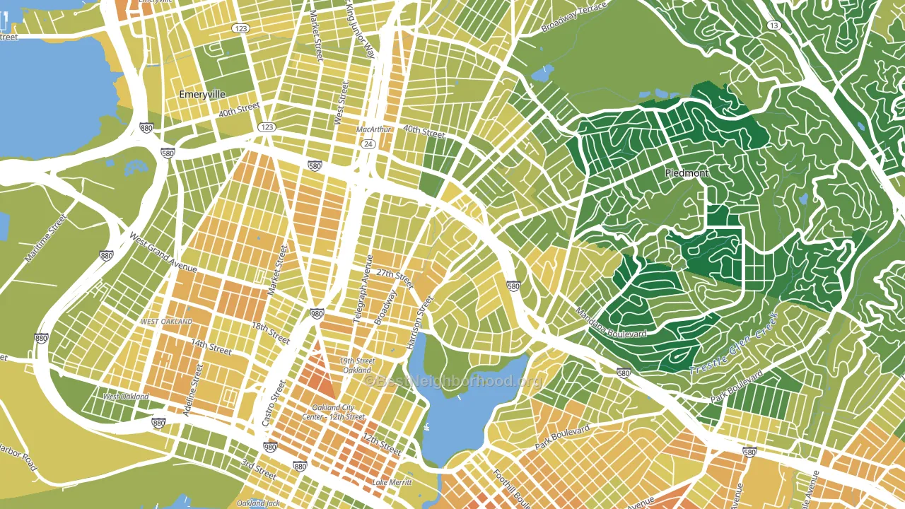 Oakland Ave-Harrison Street, Oakland, CA block-group voter-turnout map