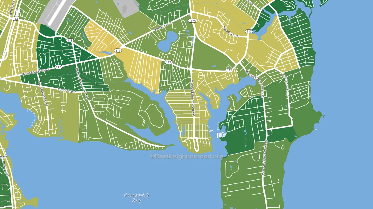 Oakland Beach, Warwick, RI block-group voter-turnout map