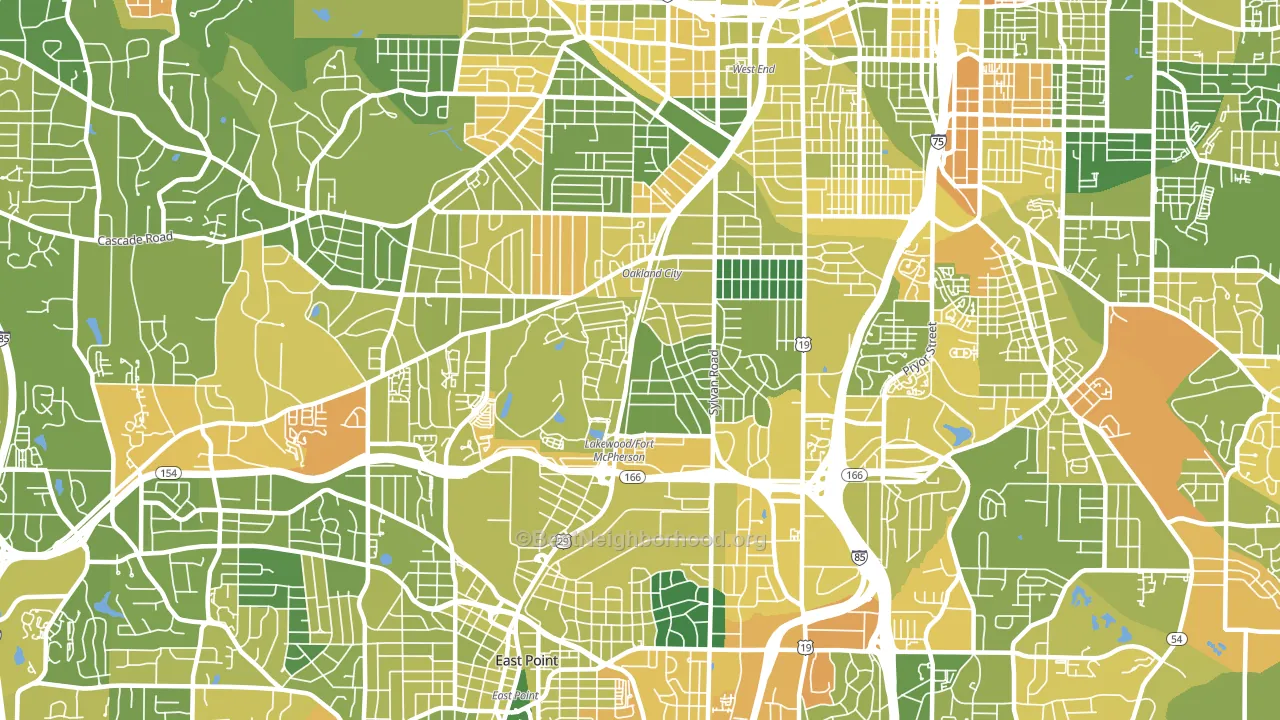 Oakland City, Atlanta, GA block-group voter-turnout map