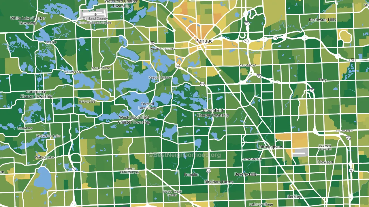 Oakland County, MI block-group voter-turnout map