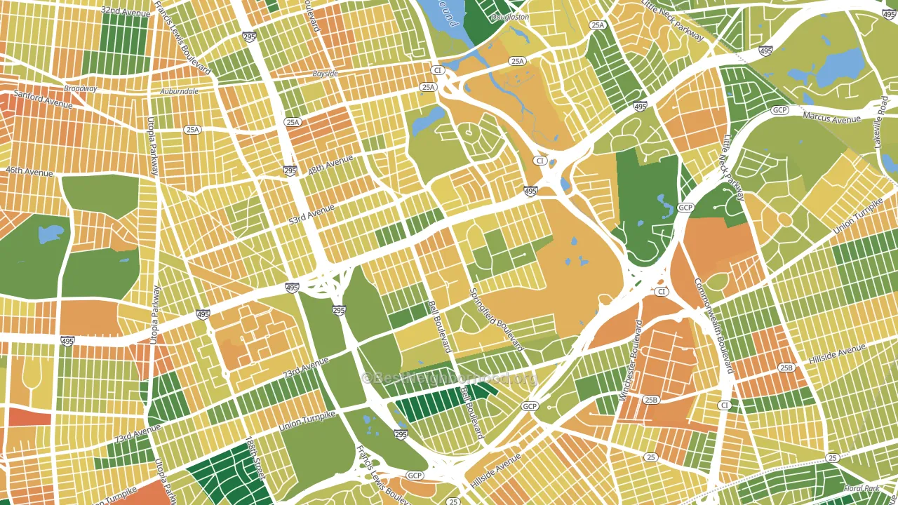 Oakland Gardens, Queens, NY block-group voter-turnout map