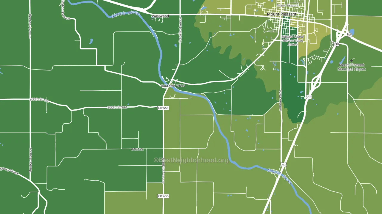Oakland Mills, IA block-group voter-turnout map