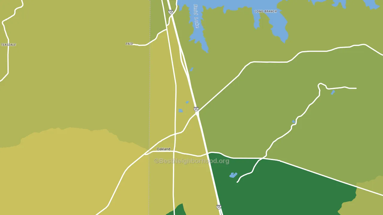 Oakland, MS block-group voter-turnout map