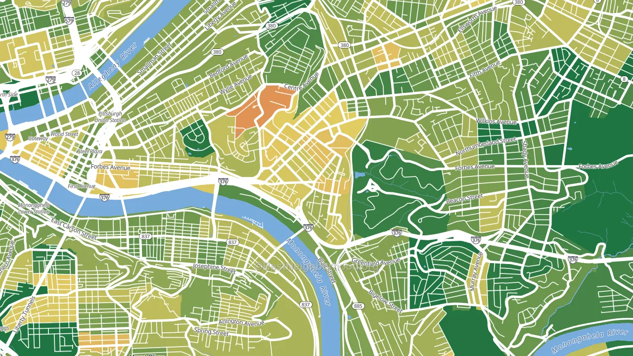 Oakland, Pittsburgh, PA block-group voter-turnout map