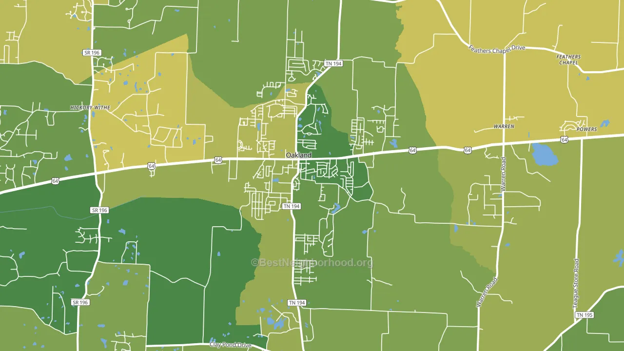 Oakland, TN block-group voter-turnout map