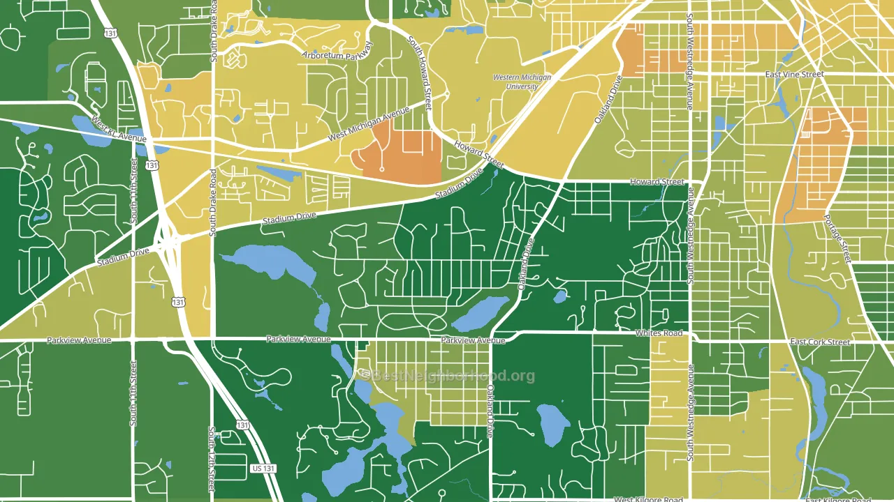 Oakland-Winchell, Kalamazoo, MI block-group voter-turnout map