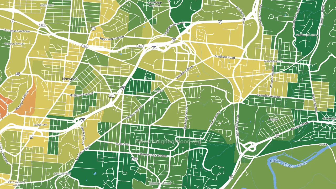 Oakley, Cincinnati, OH block-group voter-turnout map