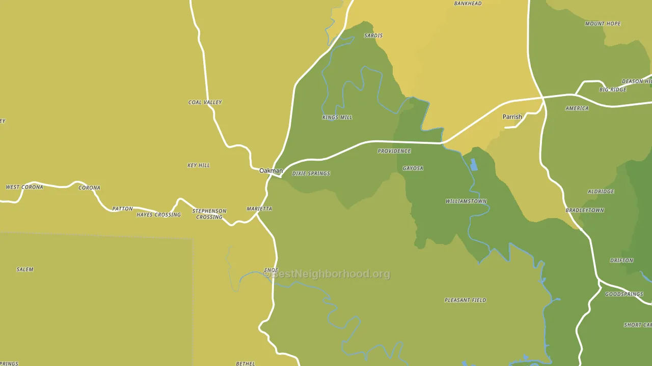Oakman, AL block-group voter-turnout map