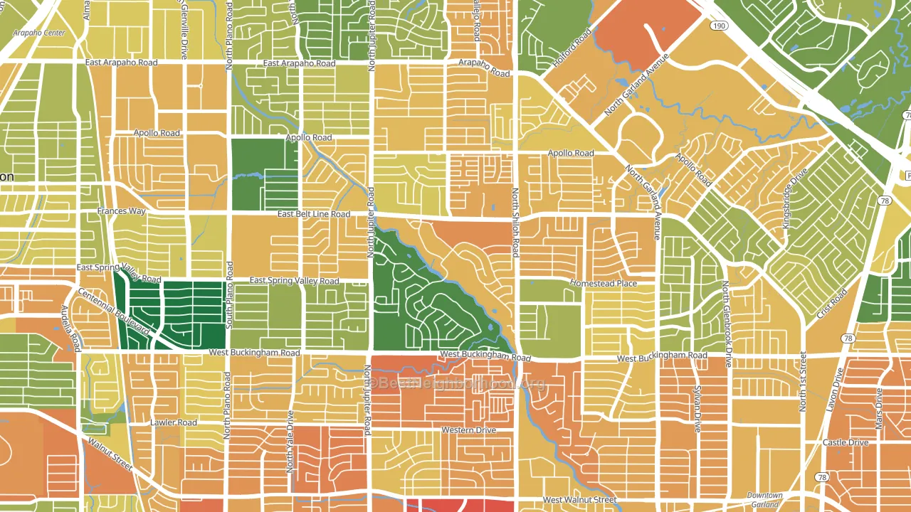 Oakridge, Garland, TX block-group voter-turnout map