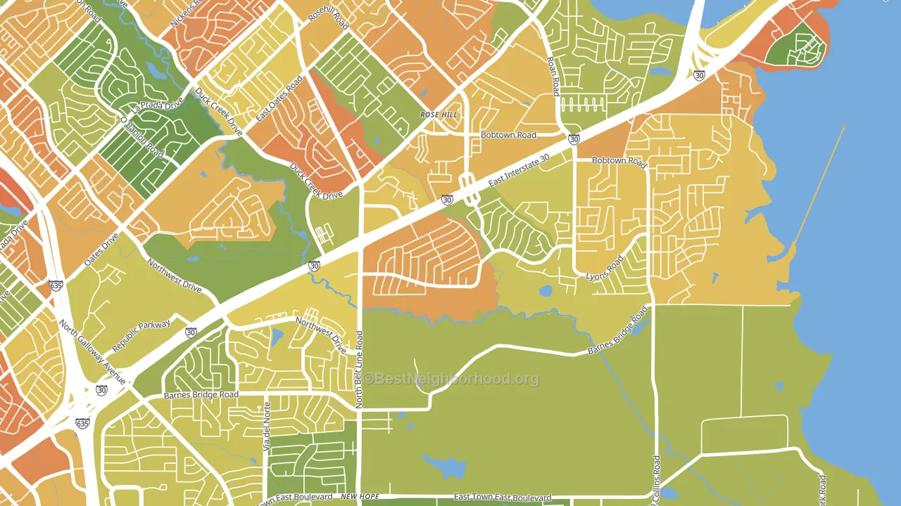 Oaks, Garland, TX block-group voter-turnout map
