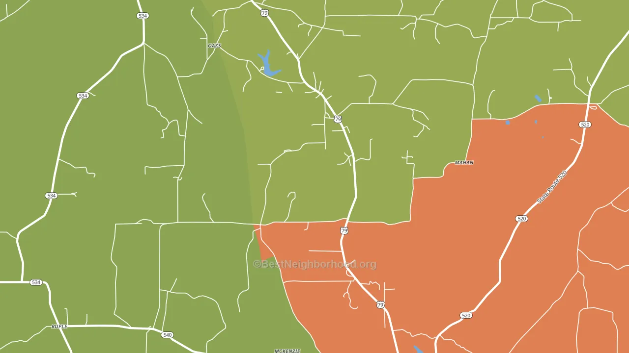 Oaks, LA block-group voter-turnout map