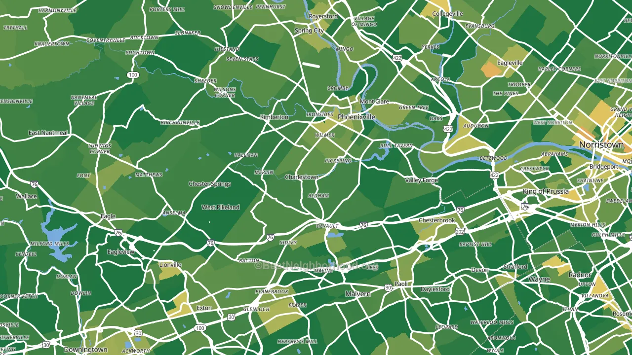 Oaks, PA block-group voter-turnout map