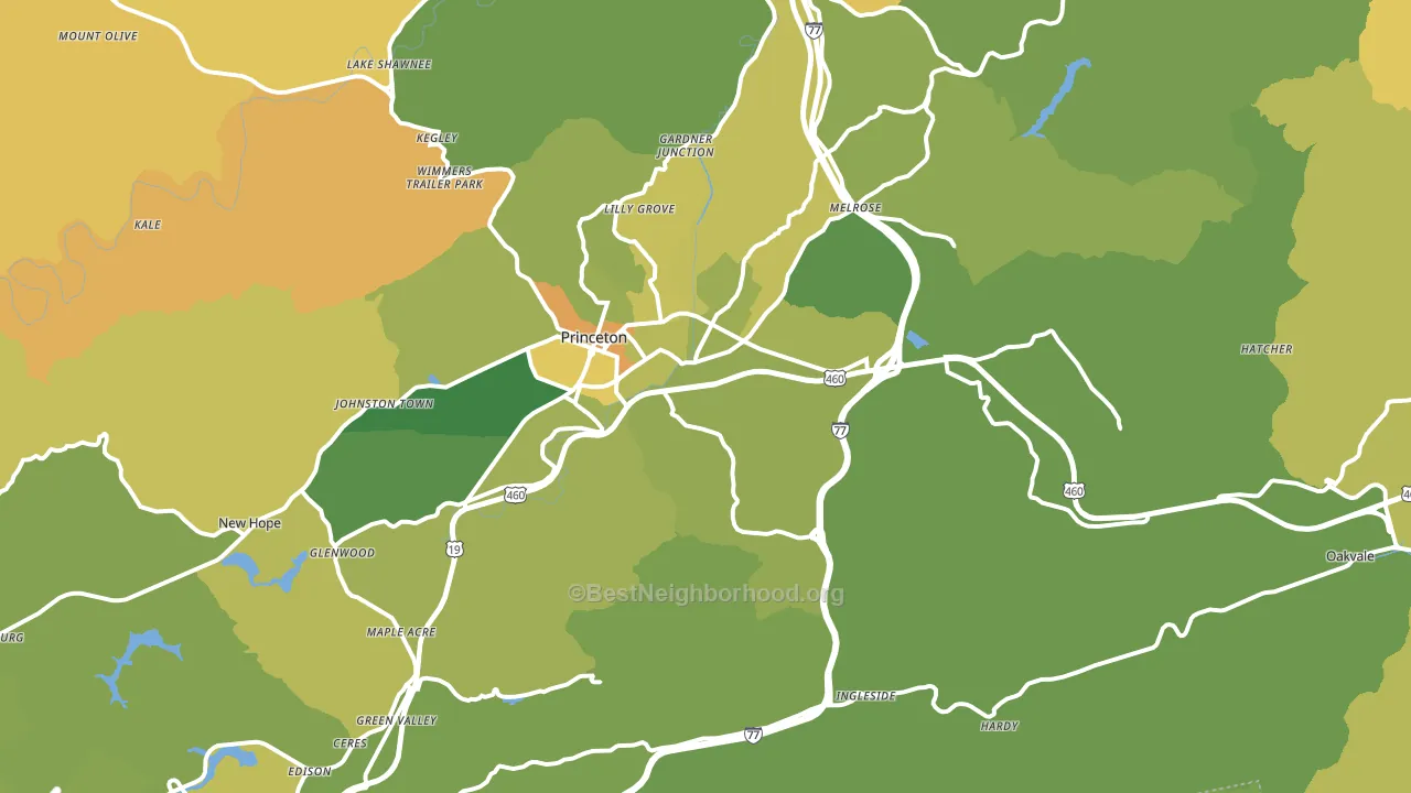Oakvale, WV block-group voter-turnout map