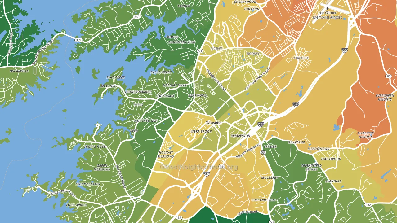 Oakwood, GA block-group voter-turnout map