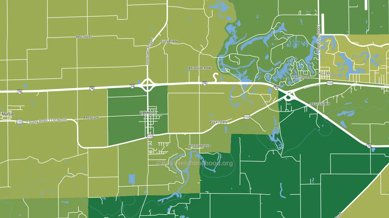 Oakwood, IL block-group voter-turnout map