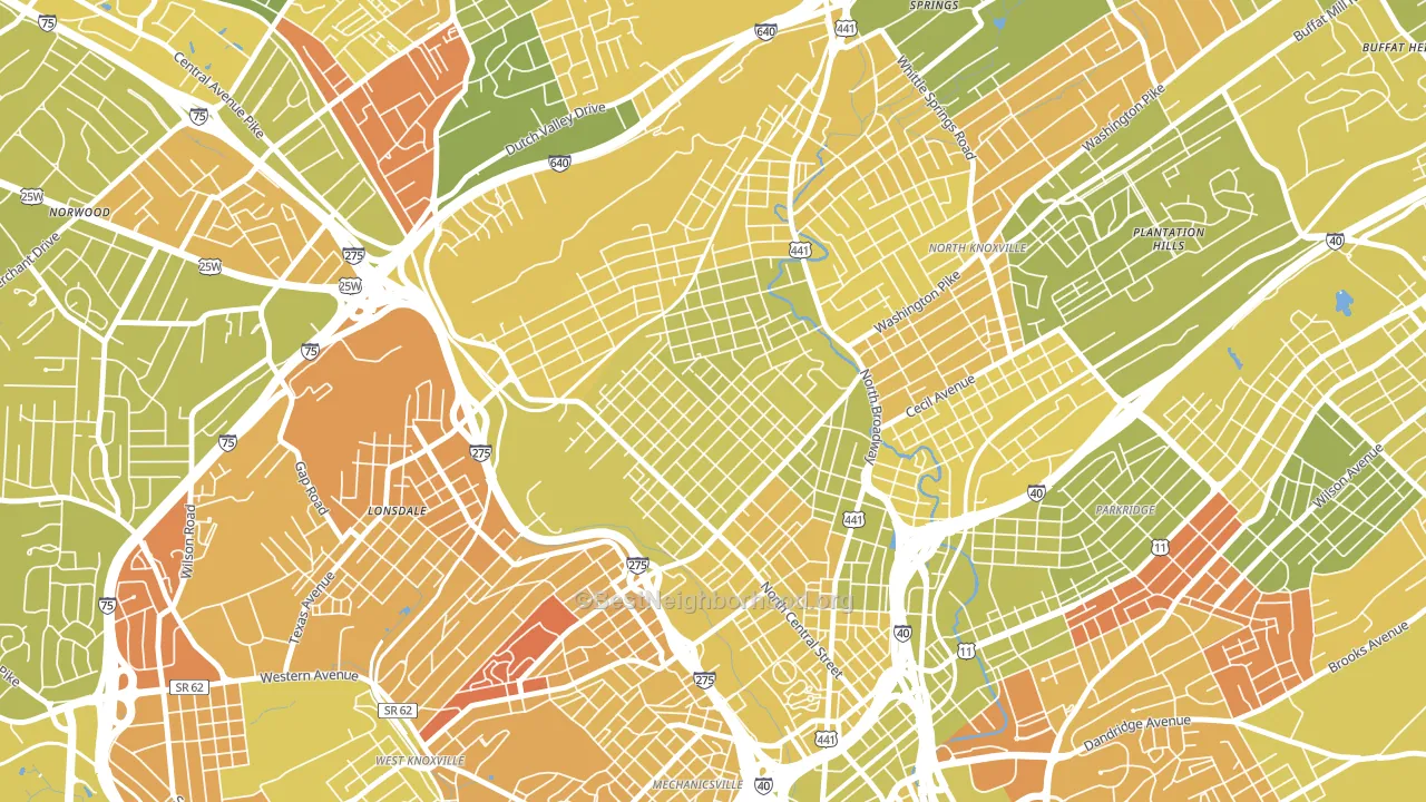 Oakwood, Knoxville, TN block-group voter-turnout map