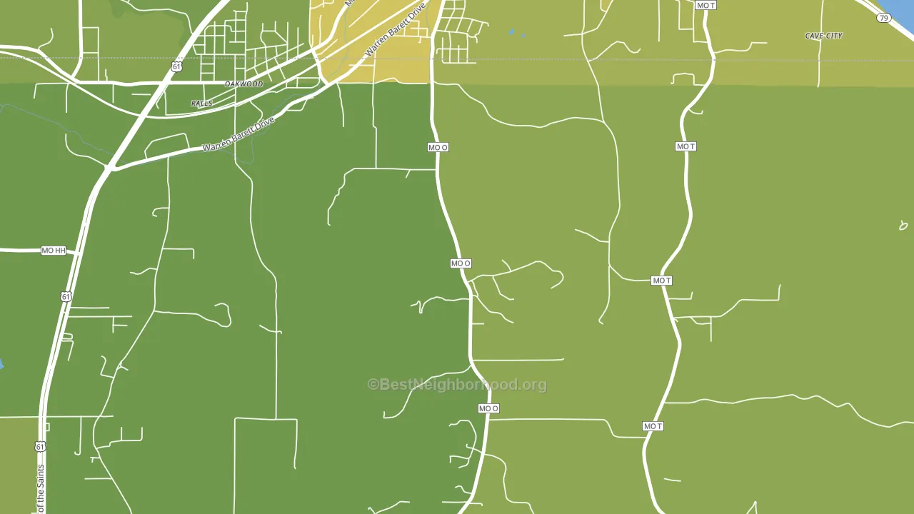 Oakwood, MO block-group voter-turnout map