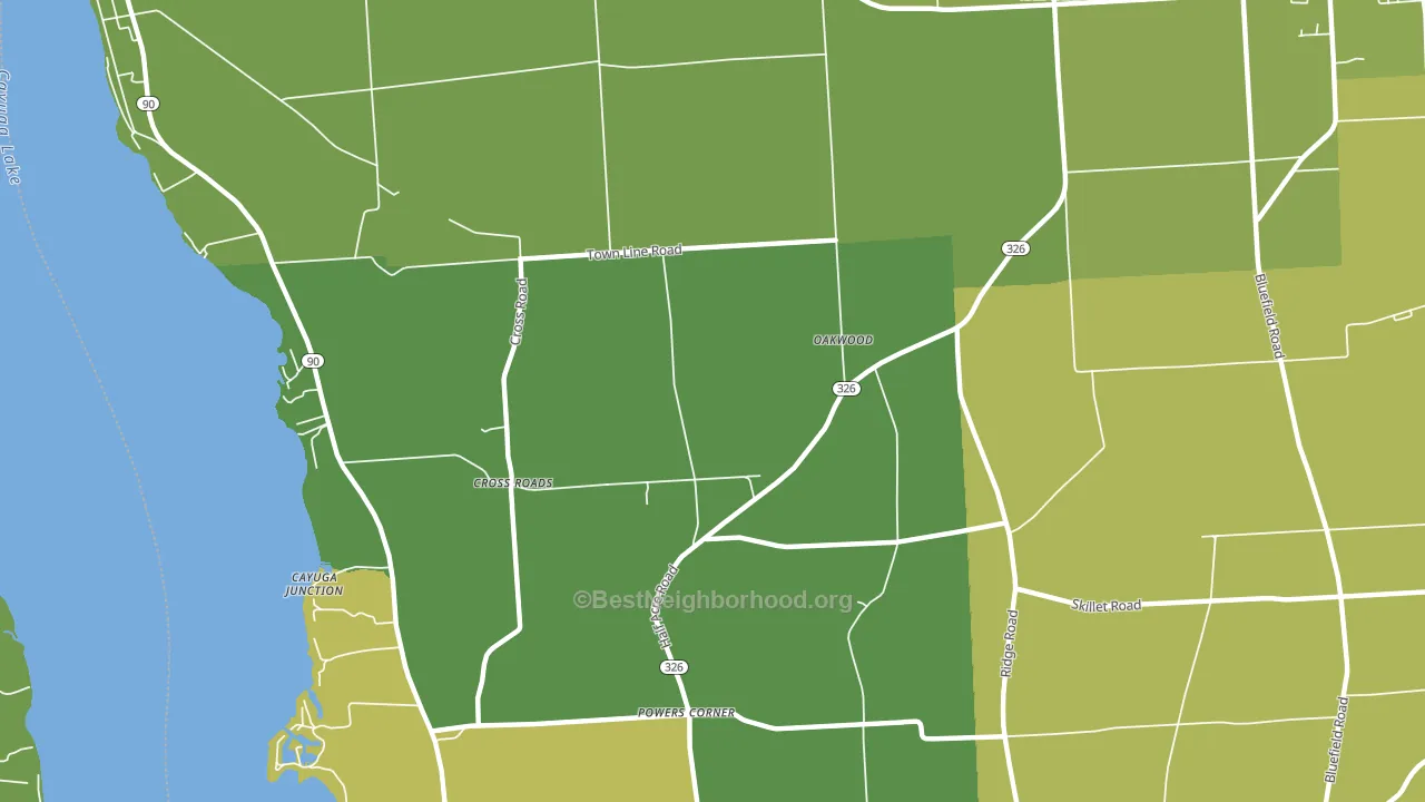 Oakwood, NY block-group voter-turnout map