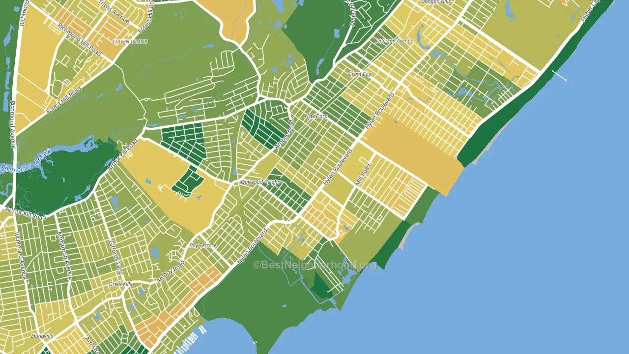 Oakwood, Staten Island, NY block-group voter-turnout map