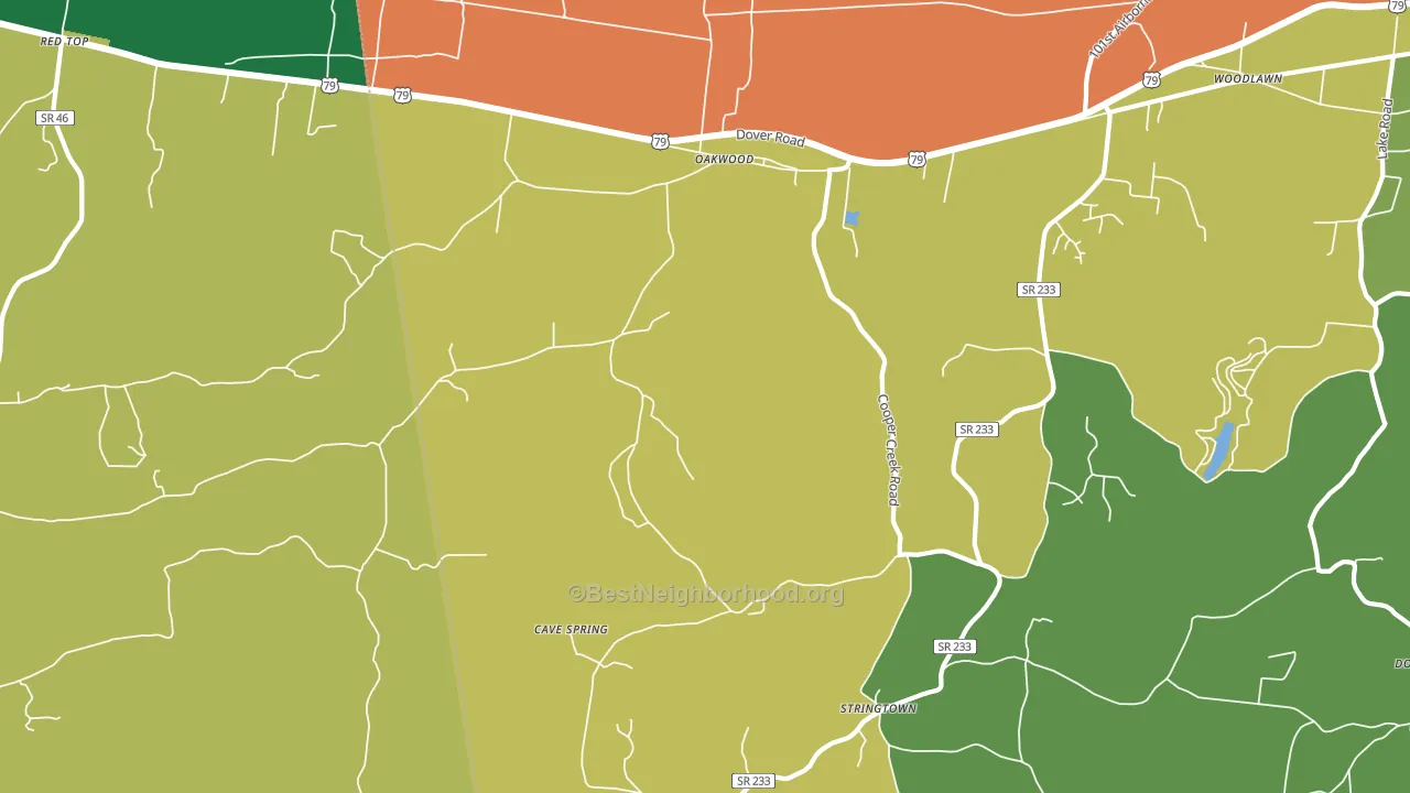 Oakwood, TN block-group voter-turnout map