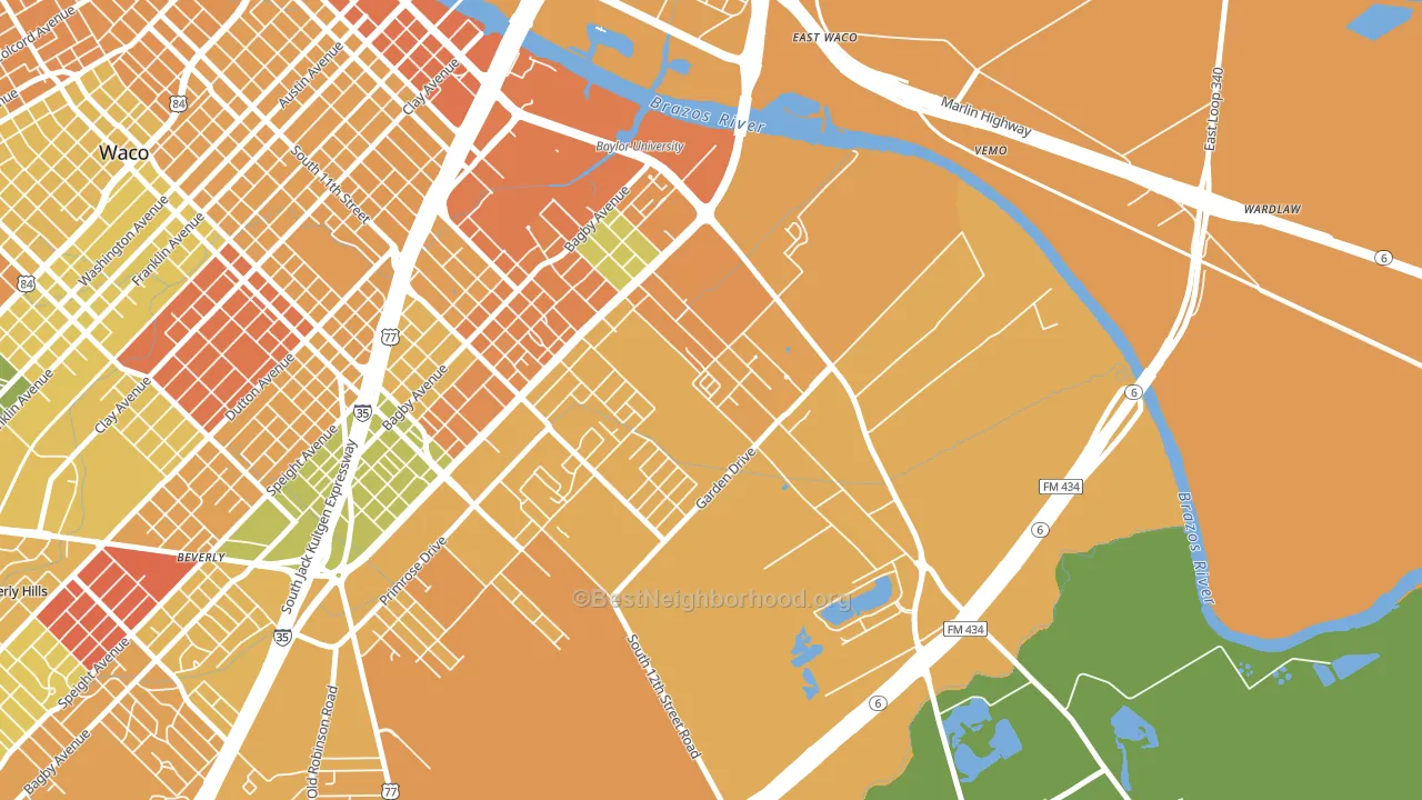 Oakwood, Waco, TX block-group voter-turnout map