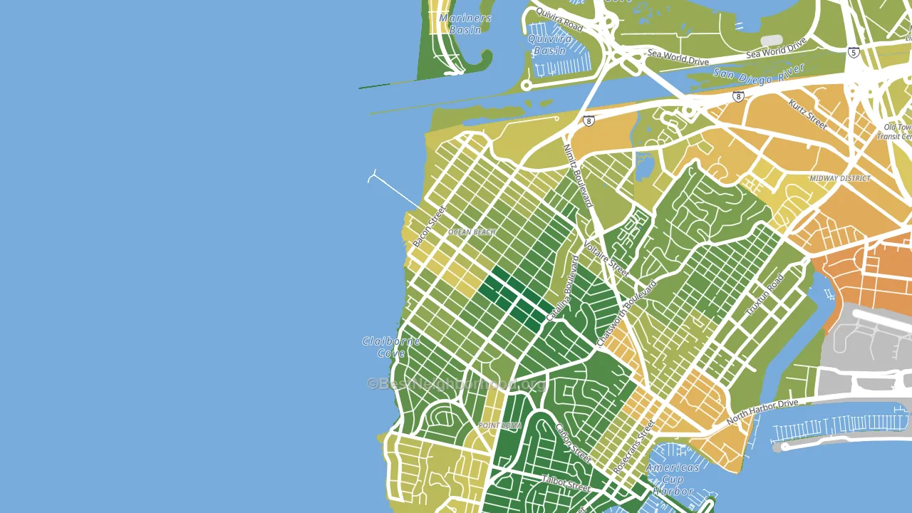 Ocean Beach, San Diego, CA block-group voter-turnout map