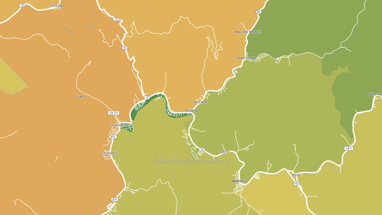 Oceana, WV block-group voter-turnout map