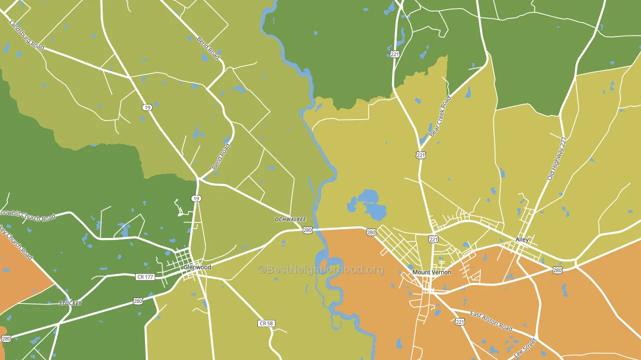 Ochwalkee, GA block-group voter-turnout map