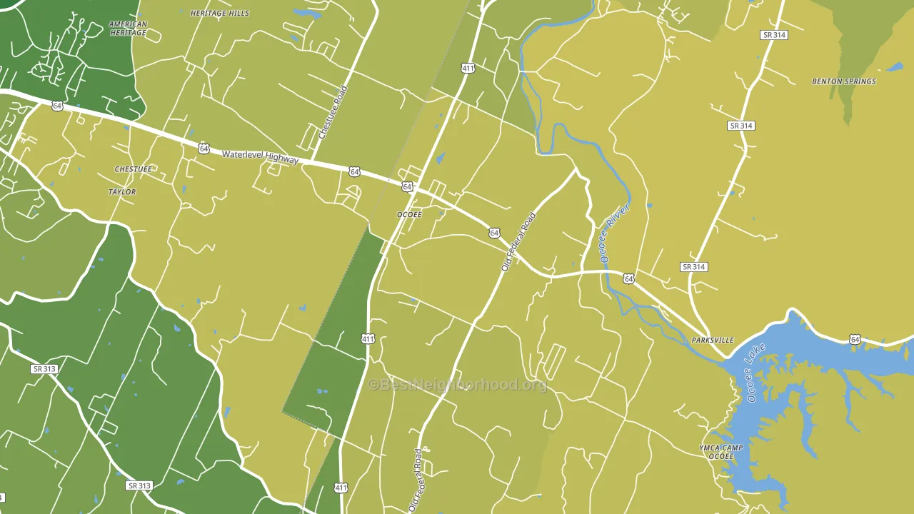 Ocoee, TN block-group voter-turnout map