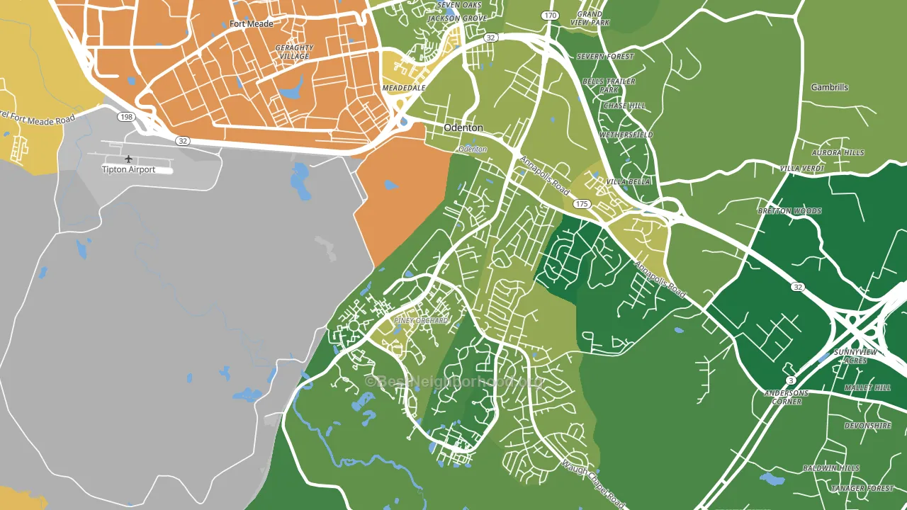Odenton, MD block-group voter-turnout map
