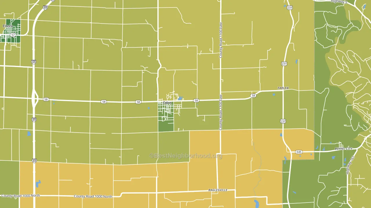 Odon, IN block-group voter-turnout map