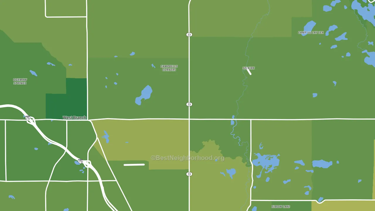 Ogemaw County, MI block-group voter-turnout map