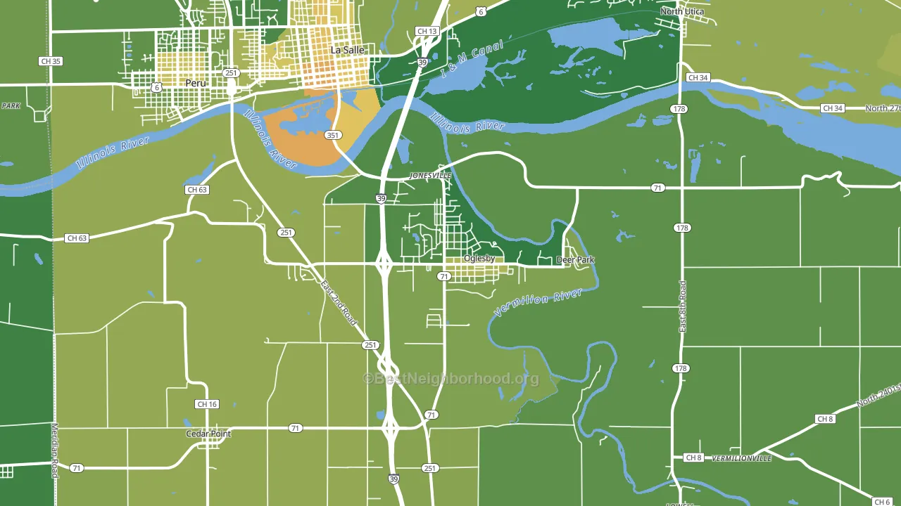 Oglesby, IL block-group voter-turnout map