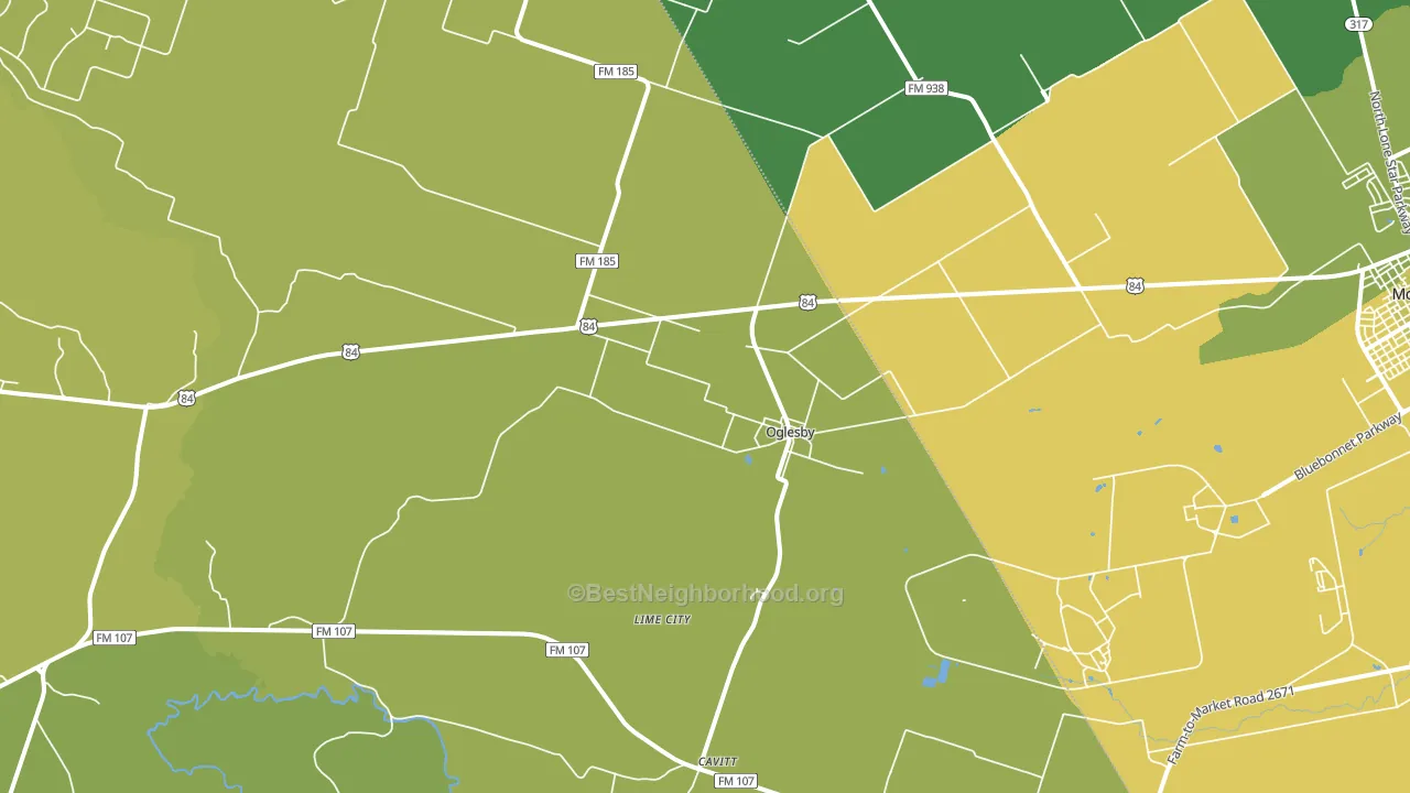 Oglesby, TX block-group voter-turnout map