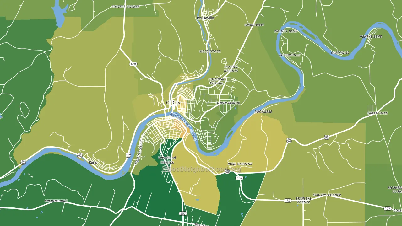 Oil City, PA block-group voter-turnout map