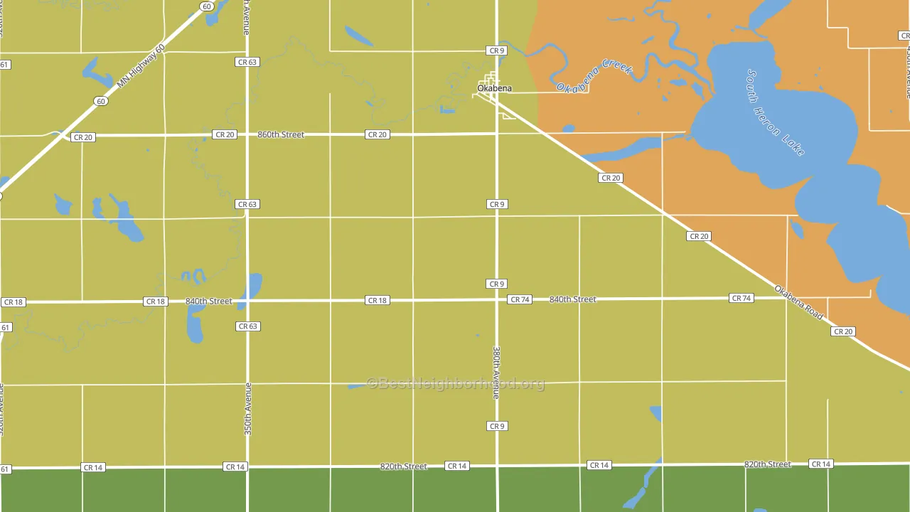 Okabena, MN block-group voter-turnout map