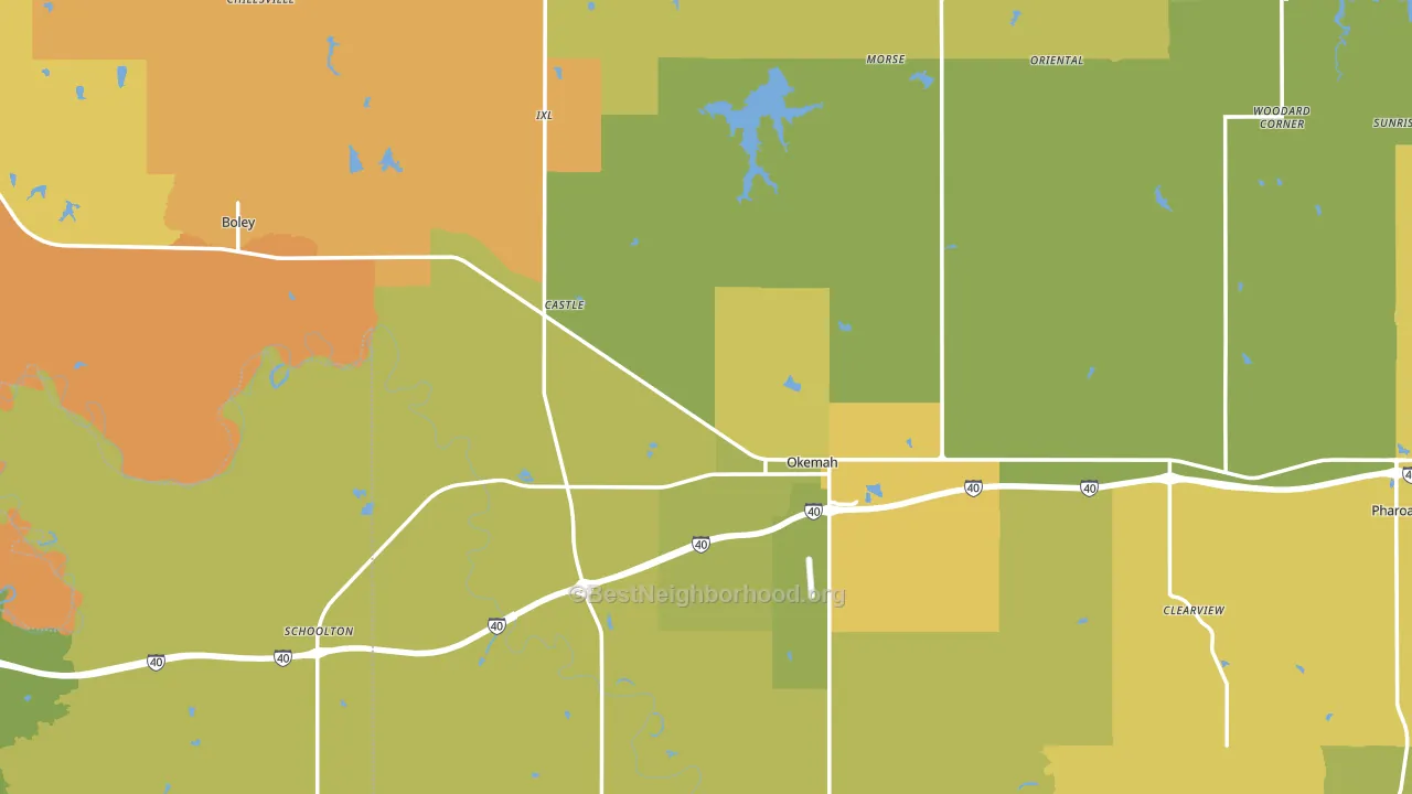 Okfuskee County, OK block-group voter-turnout map