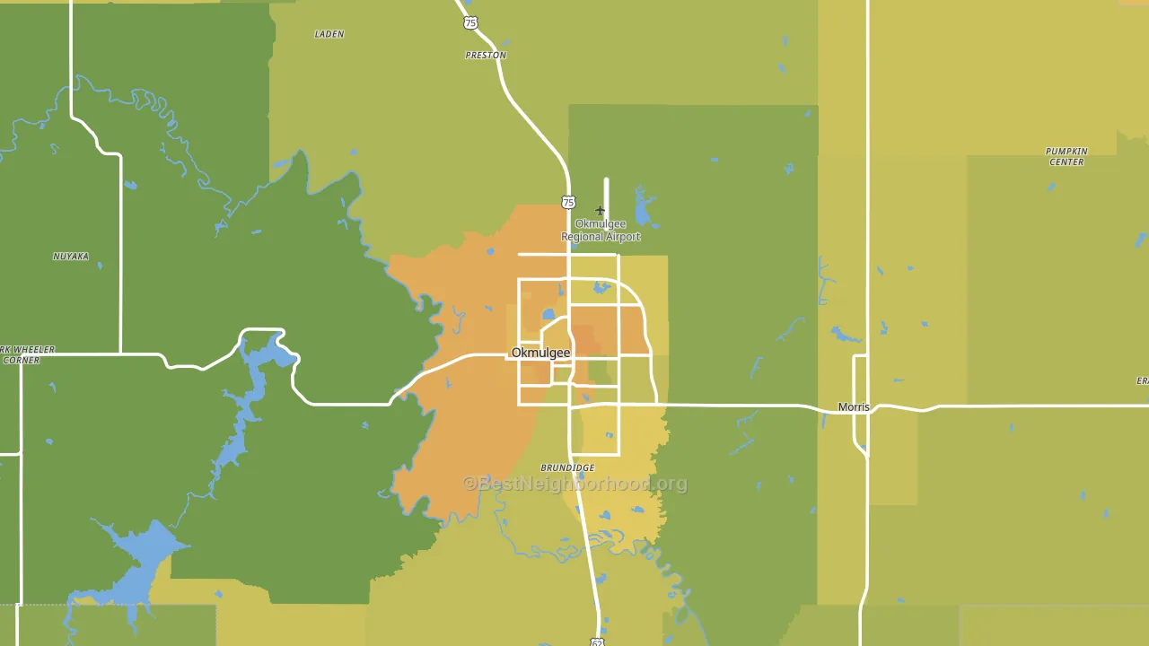 Okmulgee, OK block-group voter-turnout map