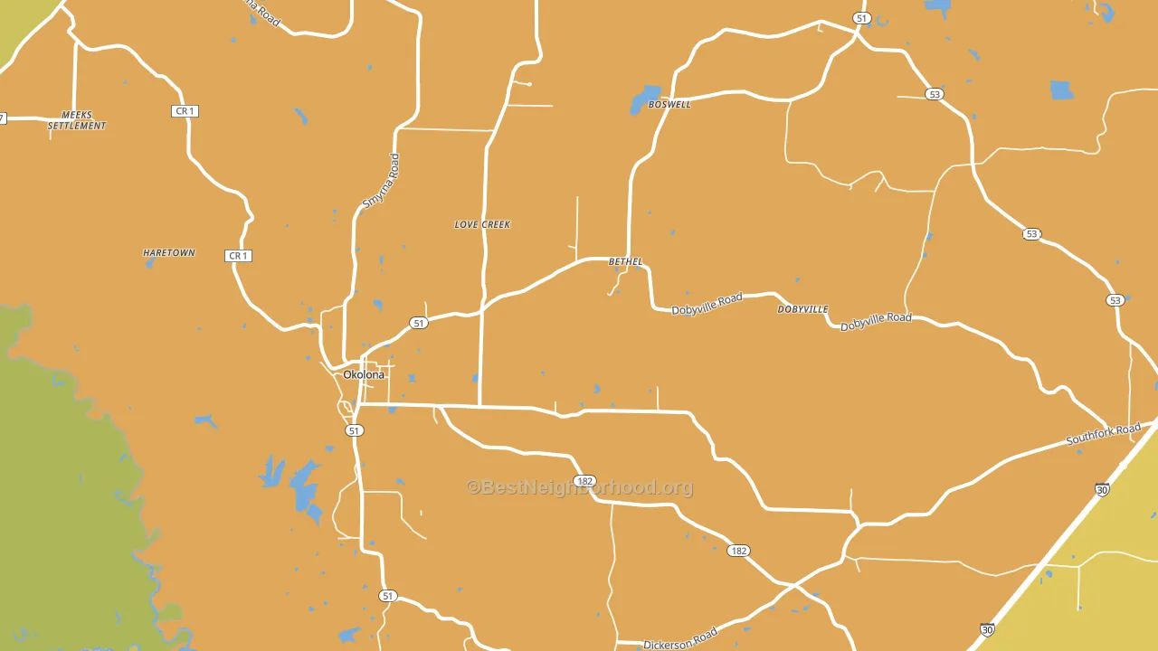 Okolona, AR block-group voter-turnout map