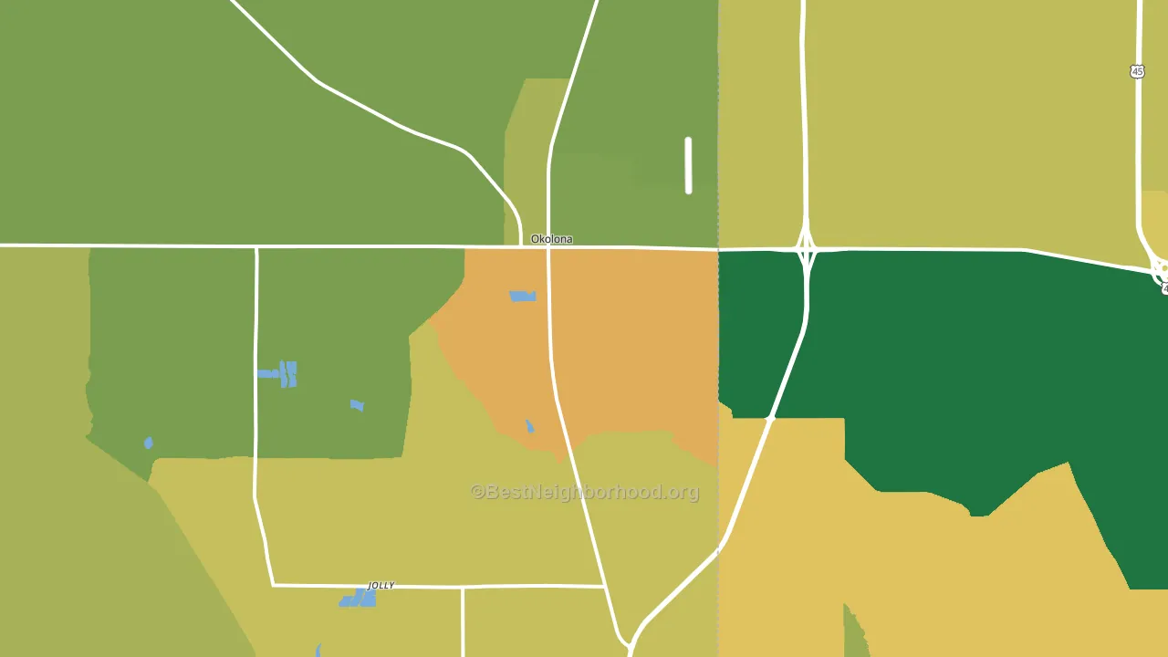 Okolona, MS block-group voter-turnout map