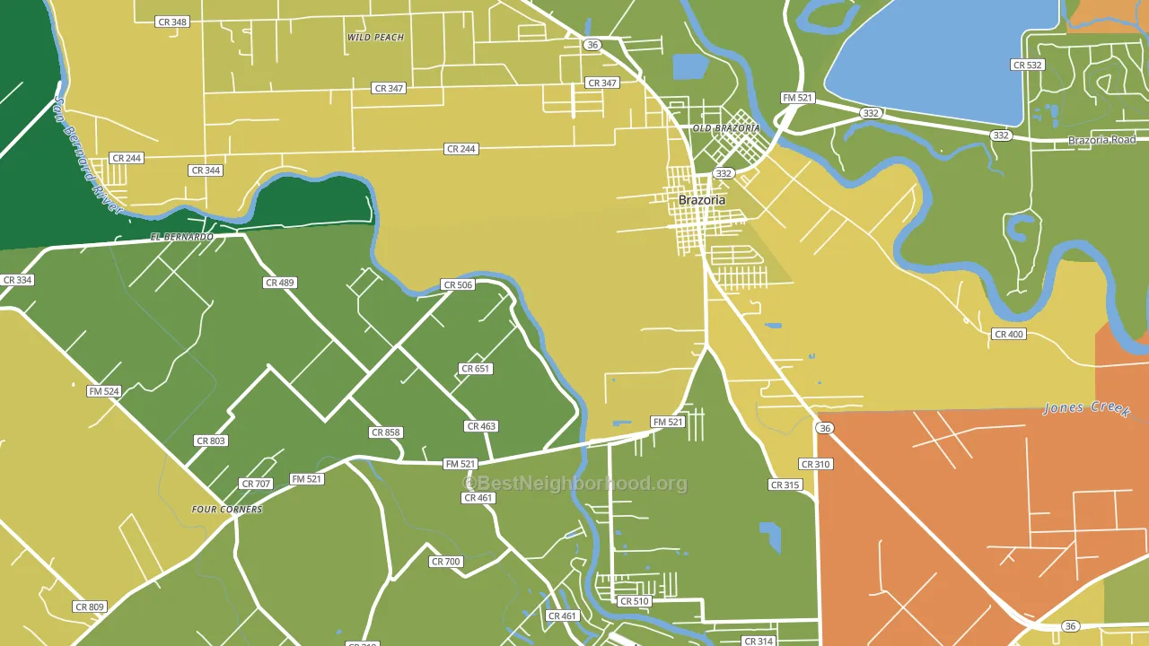 Old Brazoria, TX block-group voter-turnout map