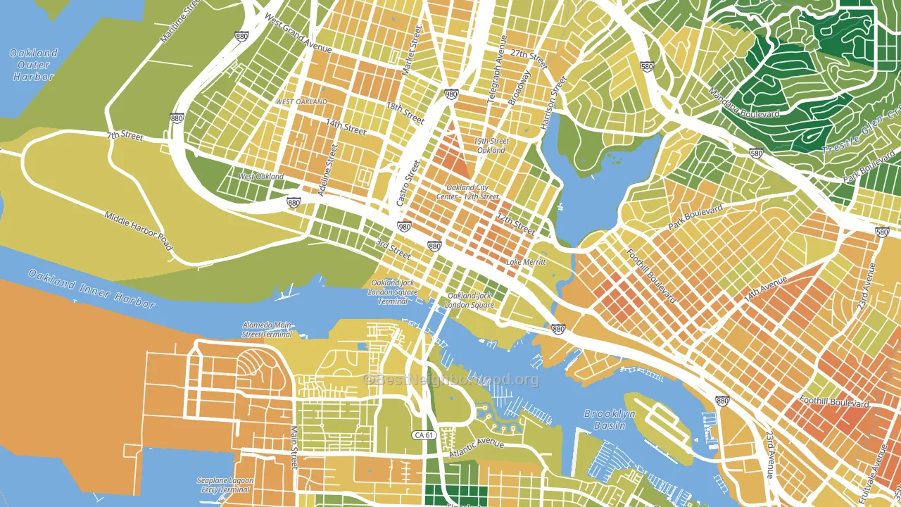 Old City-Produce and Waterfront, Oakland, CA block-group voter-turnout map
