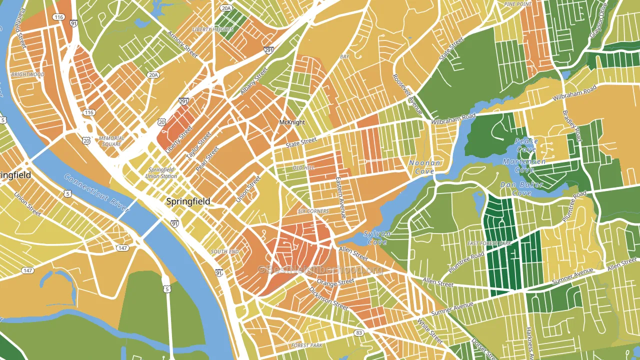 Old Hill, Springfield, MA block-group voter-turnout map
