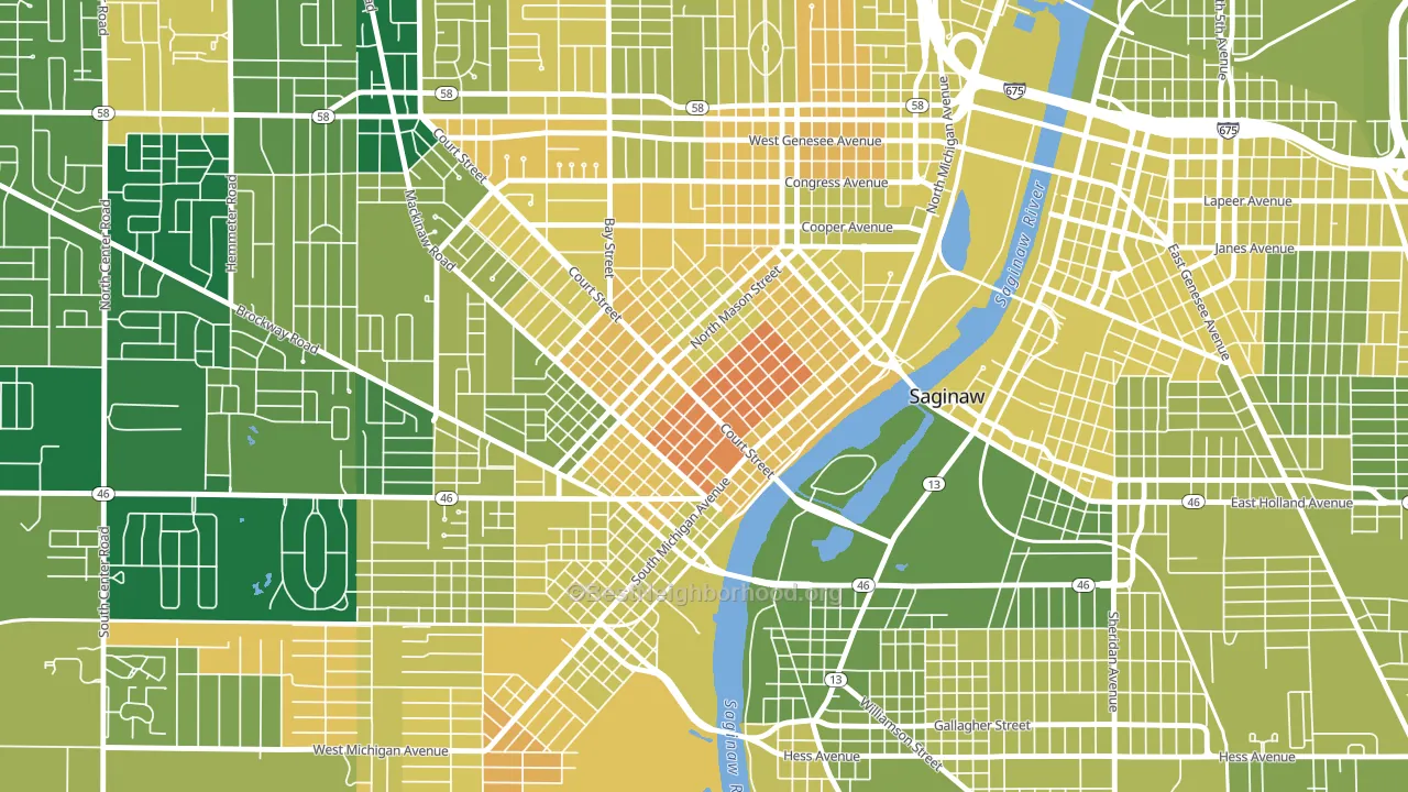 Old Saginaw City, Saginaw, MI block-group voter-turnout map