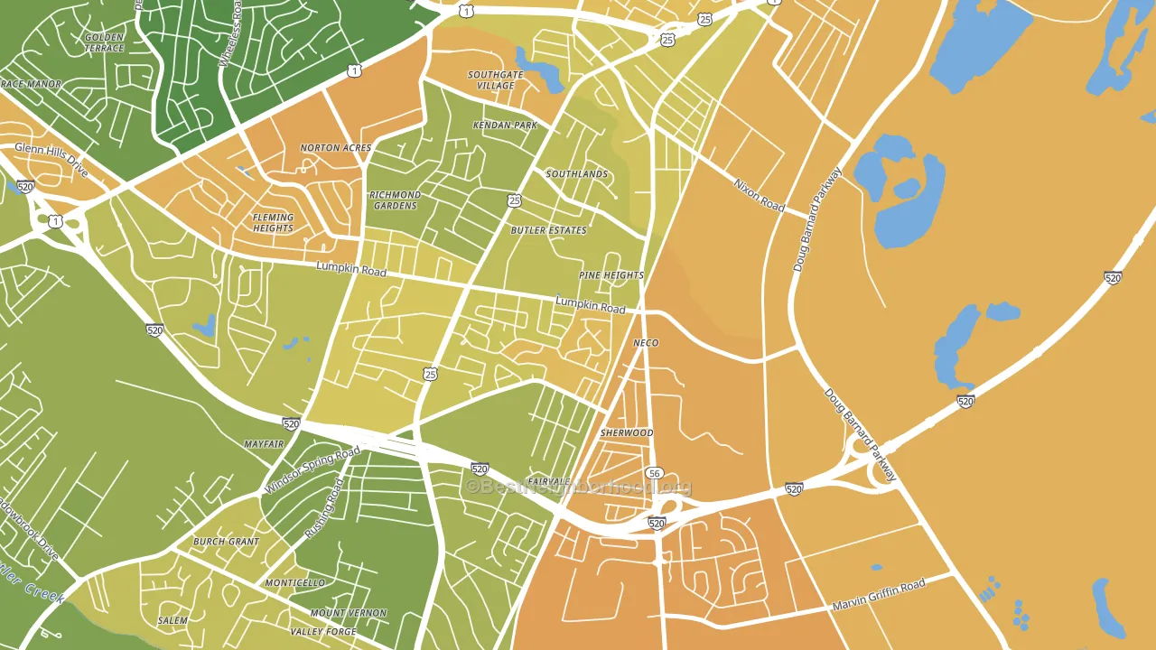 Old Savannah, Augusta, GA block-group voter-turnout map